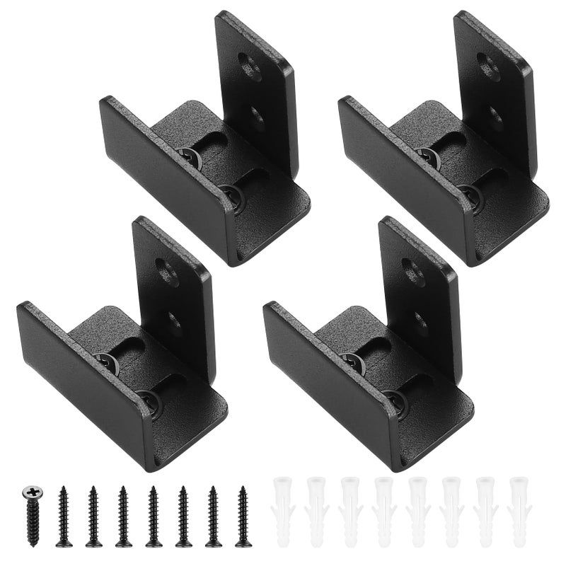 Xingwenhao Sliding Barn Door Bottom Floor Guide, 4 Pcs U Shape Sliding Barn Door Hardware, Black Adjustable Floor Guide Wall Mount & Flush Flat Bottom Design for Door Cabinet, Up to 1-7/16"" W 1-7/8"" H - Image 1